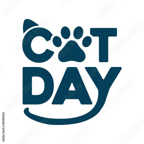 International Cat Day vector very dark blue with white background typography illustration for poster print, postcard, banner, logo, sign, sticker, blog