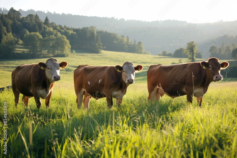 View from side body of a three Limousin Cow standing on grass, Awe-inspiring, Full body shot ::2 Side Angle View View from side body of a three Limousin Cow standing on grass, Awe-inspiring, Full body shot ::2 Side Angle View