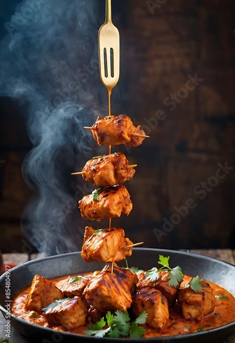 Chicken tikka kebabs, marinated in spices and yogurt then roasted in tandoor or barbeque