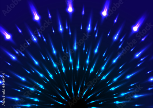 Blue ultraviolet shiny star rays abstract glowing background. Technology futuristic vector design