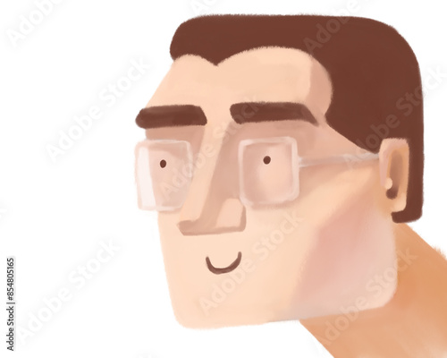 Cheerful Cartoon Character with Glasses and Smile