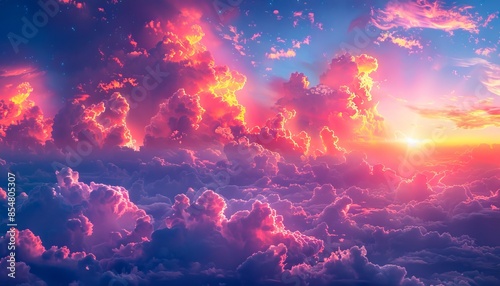 A beautiful sunset over clouds and the sky.