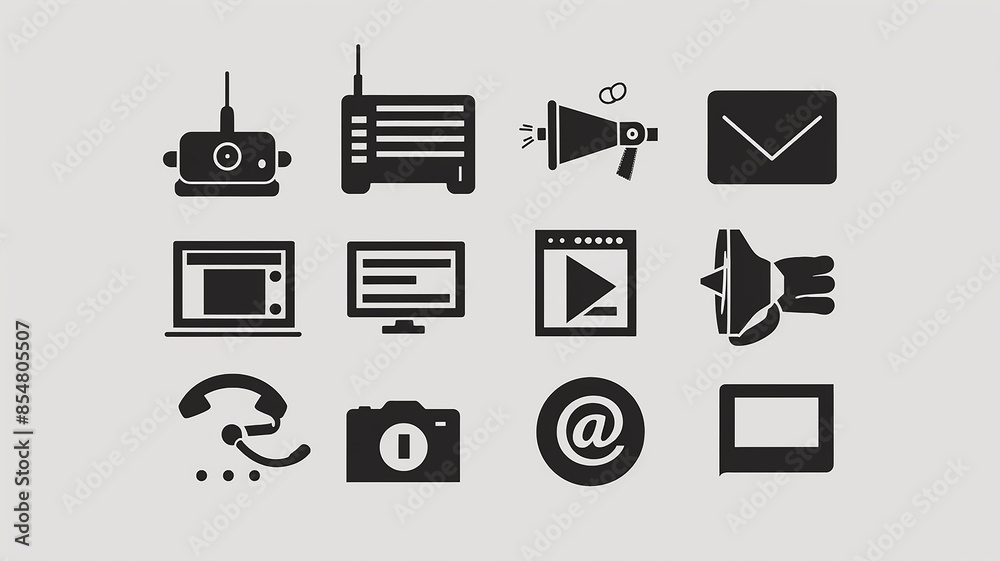 A set of variations of black icons on a white background A set of variations of black icons on a white background