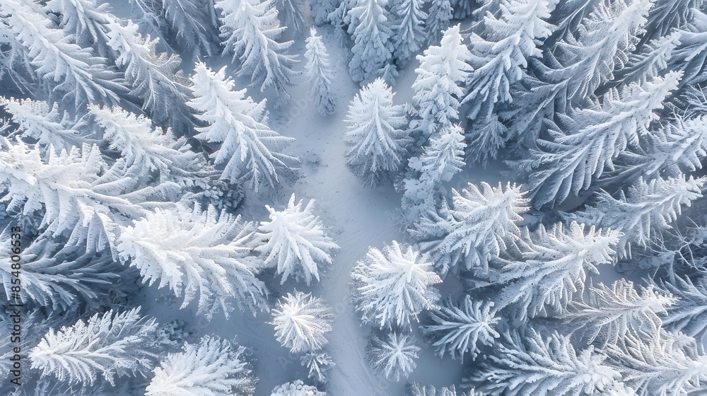 Aerial view of a snow-covered forest, a winter landscape background Aerial view of a snow-covered forest, a winter landscape background