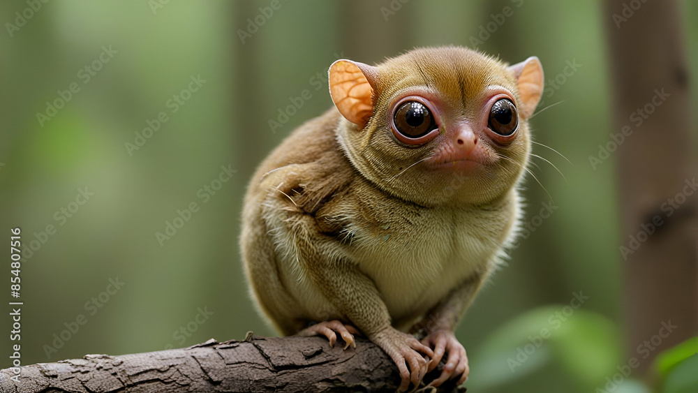 Fototapeta premium A Cute Little Tarsier sitting in the woods