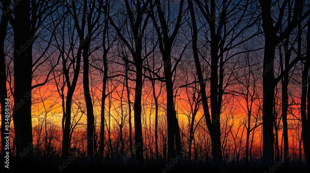 Tree outlines and woods post sundown Tree outlines and woods post sundown