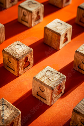 A row of wooden blocks with faces on them © Lidok_L
