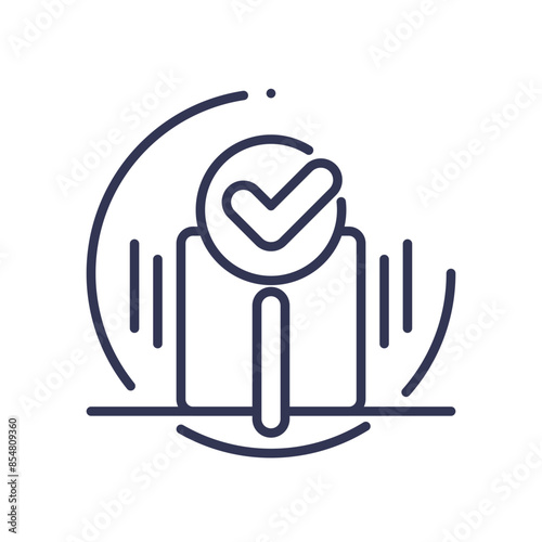 Magnifying glass with a checkmark symbolizing quality check.