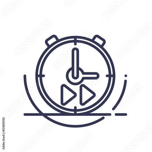 Line art of a timer with play buttons, symbolizing express shipping.