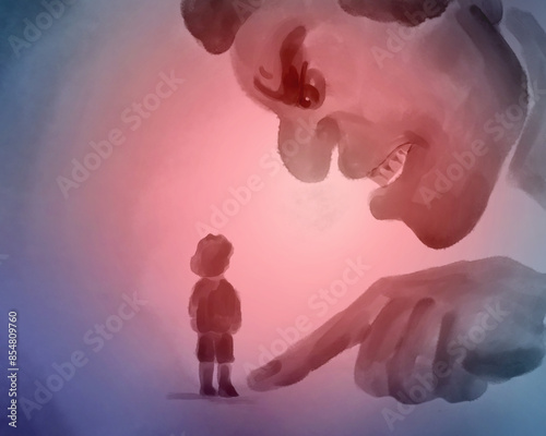 illustration of a man yelling at a child. conflict. inner child
