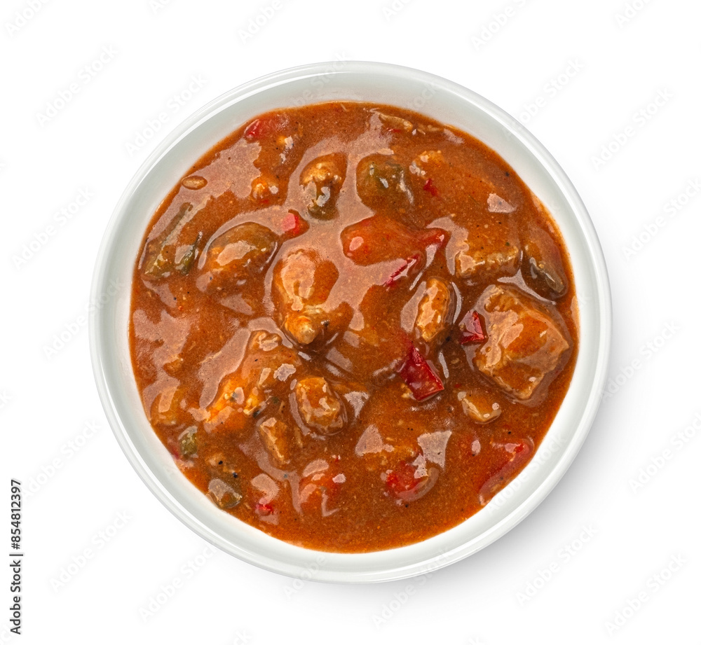 Beef stew isolated on white background, top view Beef stew isolated on white background, top view