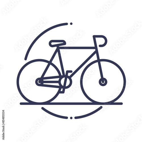 Line art of a bicycle on top of a globe, symbolizing global cycling.