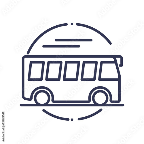 Minimalist line drawing of a public bus with circular design elements.