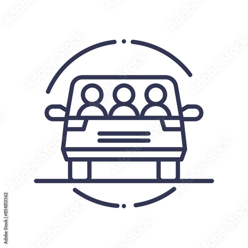 Icon of three people carpooling in a vehicle.