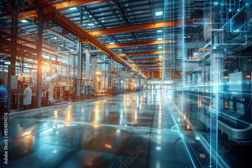 Wallpaper Mural Smart Factory with Connected Machines and Workers - Seamless Integration for Increased Efficiency and Real-Time Communication, Industry 4.0, Generative AI Torontodigital.ca