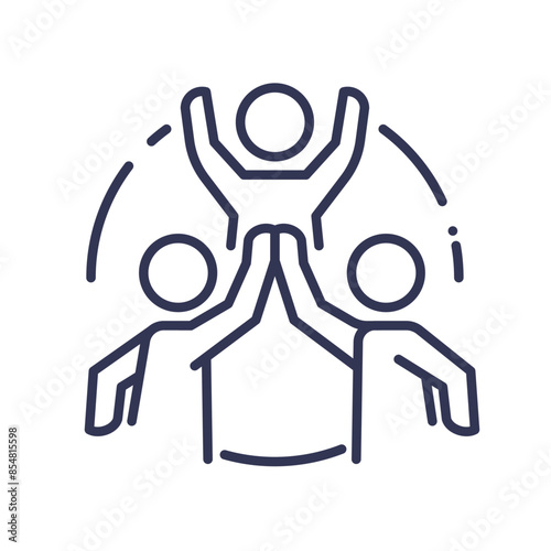 Three stick figures high-fiving, symbolizing teamwork and celebration.
