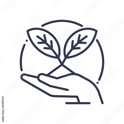 Hand holding two leaves, symbolizing growth and care.