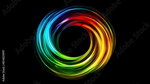 A colorful circular shape with a black background.