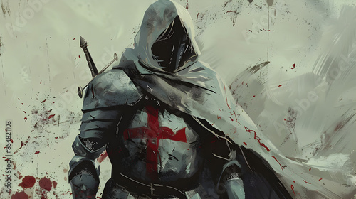 Illustration of a knight templar with a cross-emblazoned shield.


