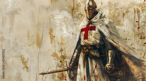 Illustration of a knight templar with a cross-emblazoned shield.



