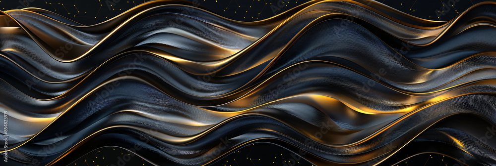 Abstract background with dark lines and waves of golden light, 3D rendering. Abstract background with dark lines and waves of golden light, 3D rendering.