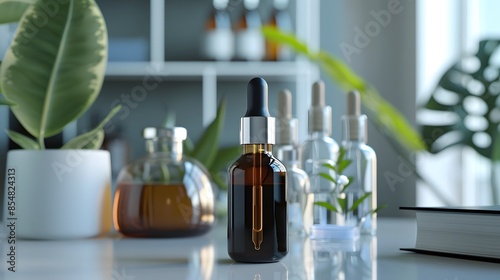 Modern Skincare Products on Display with Natural Elements in a Bright, Minimalist Setting