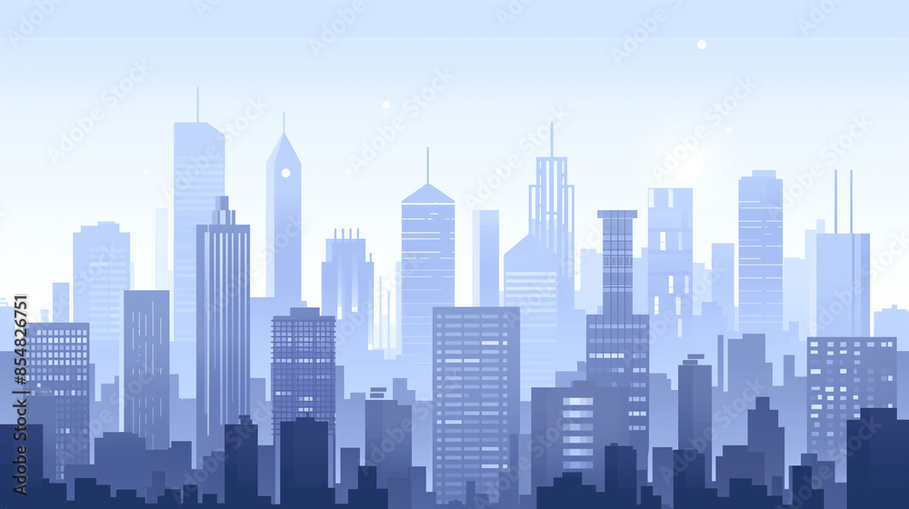 Blue monochrome city skyline illustration with skyscrapers Blue monochrome city skyline illustration with skyscrapers