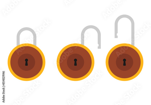 Padlock icon sign symbol flat, locked and unlocked, flat design vector illustration. Opened and closed locks isolated on white background