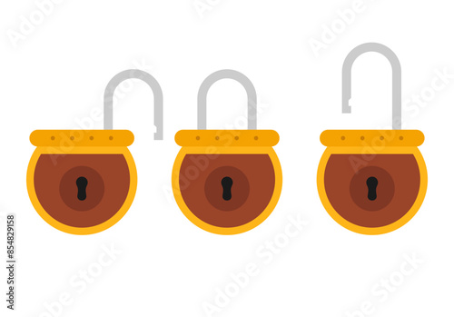 Padlock icon sign symbol flat, locked and unlocked, flat design vector illustration. Opened and closed locks isolated on white background