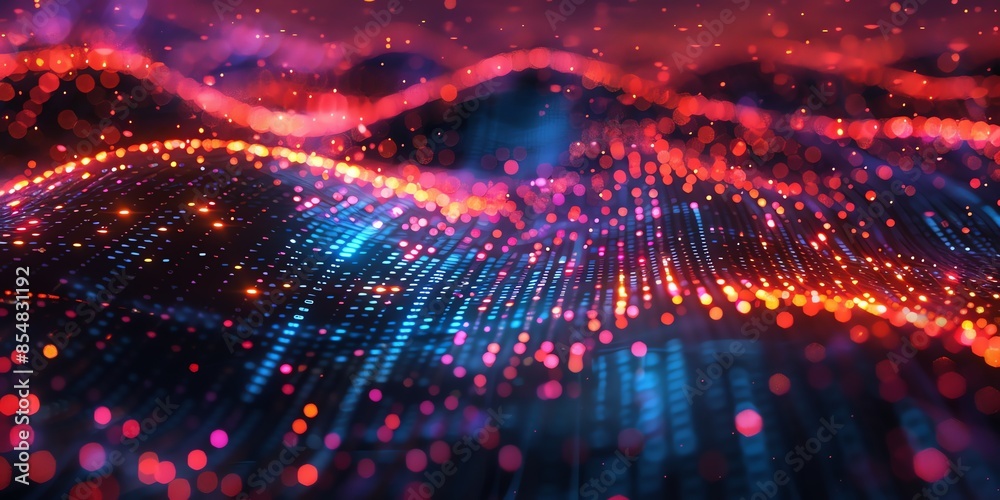 Fototapeta premium wallpaper techonogy wave abstract of matrix light, data center network light transfer virtual