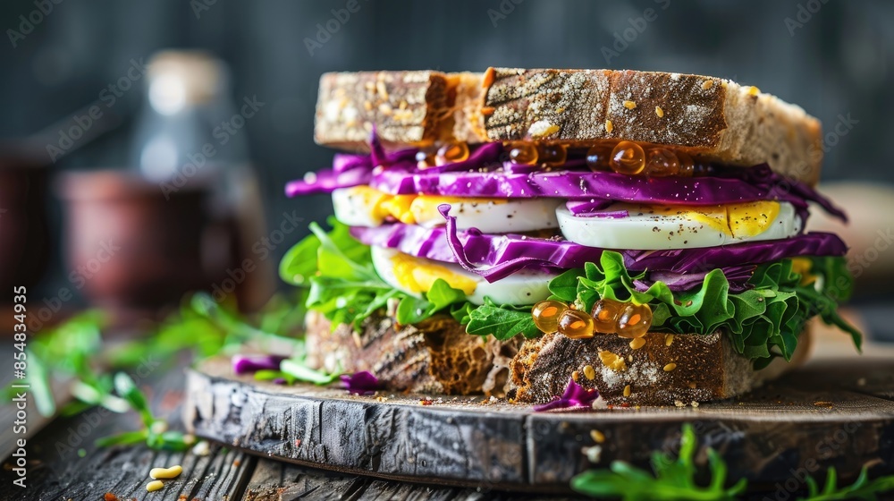 Sandwich with purple cabbage and egg salad