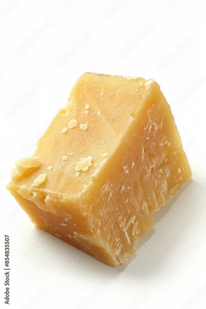 A single piece of cheese sitting on a clean and plain white surface, great for food or product photography A single piece of cheese sitting on a clean and plain white surface, great for food or product photography