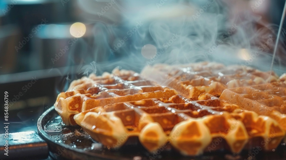 Fototapeta premium A close-up shot of a crispy waffle on a grill, perfect for food photography or advertising