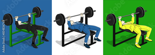 Man in suit bench presses