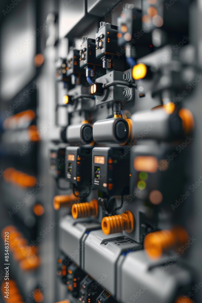 Fototapeta premium A rack filled with various electronic devices such as computers, servers, and networking gear