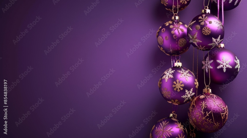 Purple Christmas Ornaments with Snowflake Patterns - Generative AI