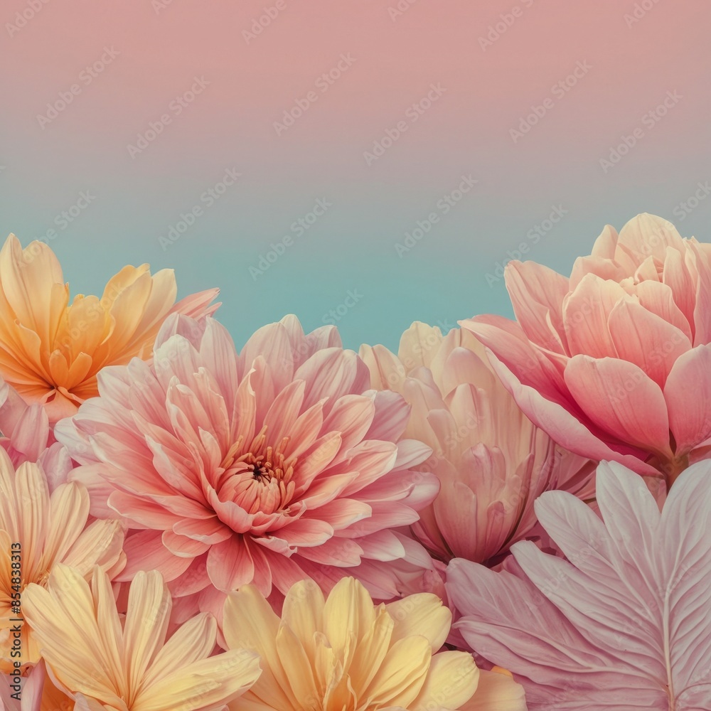bouquet of pink and yellow flowers with a soft gradient background of pink and blue, neon pastel, wallpaper bouquet of pink and yellow flowers with a soft gradient background of pink and blue, neon pastel, wallpaper