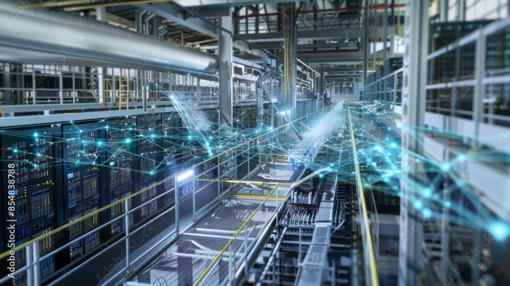ภาพประกอบสต็อก Detailed shot of a computer server room in a ...