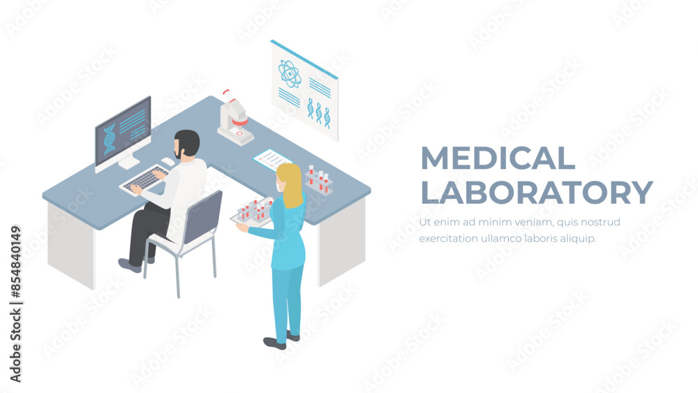 Isometric flat 3D concept vector interior of science laboratory. Medical research pharmaceutical illustration. Isometric flat 3D concept vector interior of science laboratory. Medical research pharmaceutical illustration.