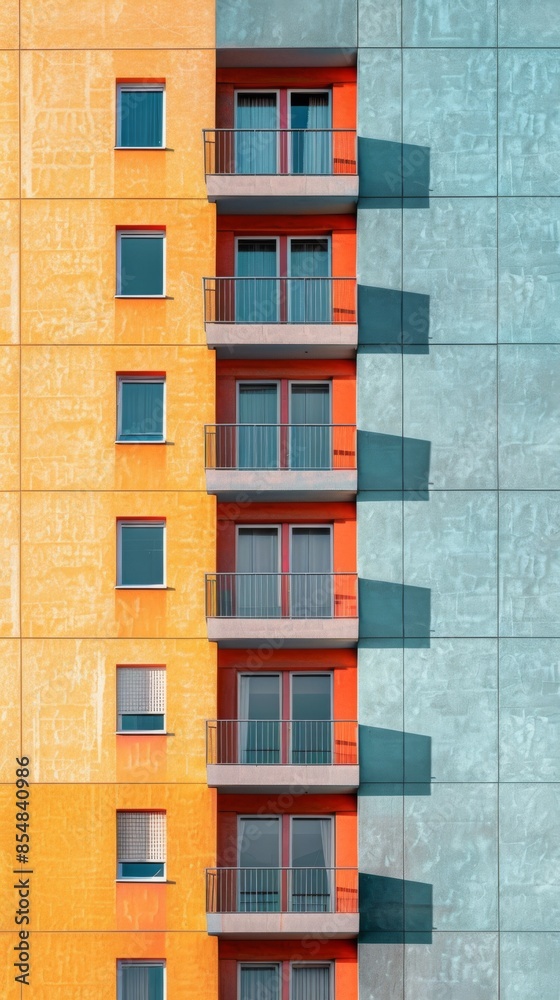 Minimalist photography highlighting the details of the facade: straight lines, symmetry, pastel colors and soft tones.