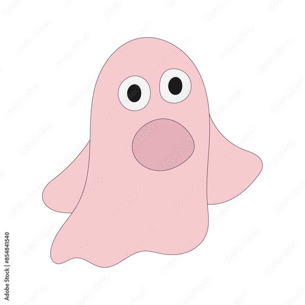 Obraz premium Vector Halloween clipart: cute cartoon ghost. Little spooky, flat Halloween cartoon character. Pink cartoon ghost, scary spooky. Dead boo isolated.