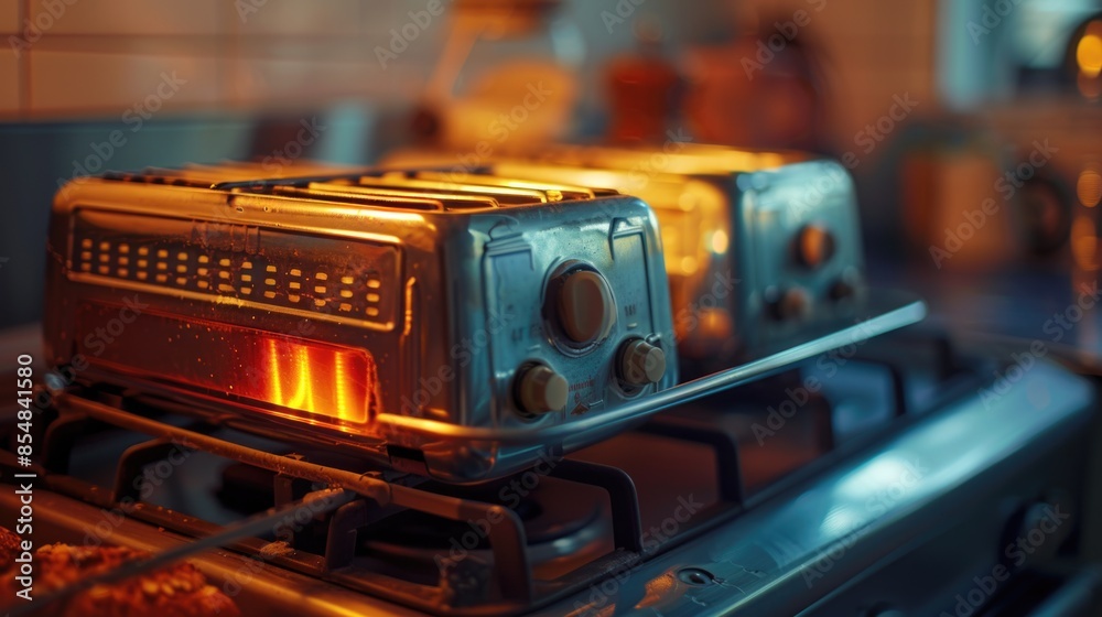 Naklejka premium A toaster sitting on the stove top