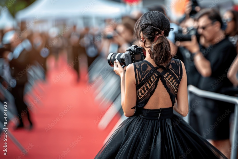 Fototapeta premium A woman takes a photo of a group of people