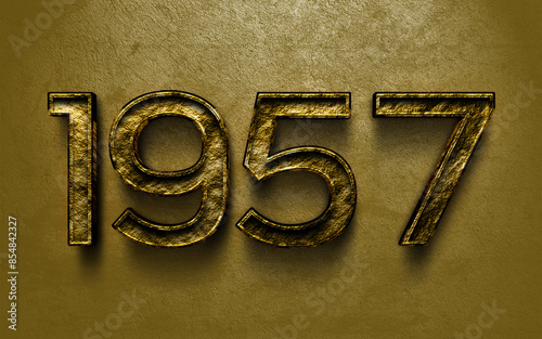 3D dark golden number design of 1957 on cracked golden background.