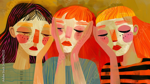 Abstract depiction of women expressing emotional struggles. Generative AI image