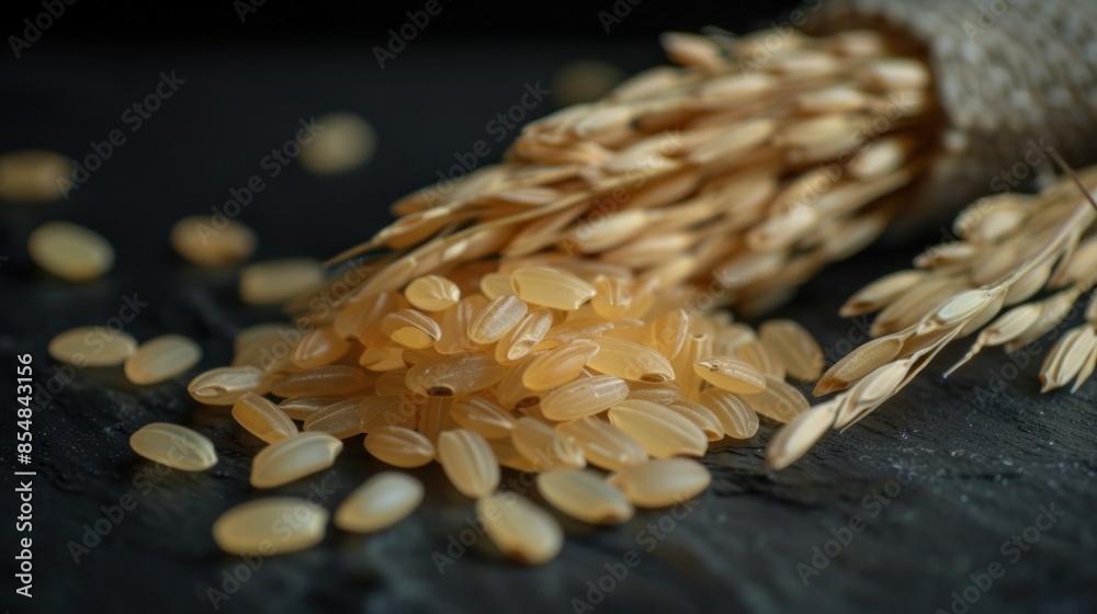 Fototapeta premium Close-Up of Brown Rice Grains and Spikes
