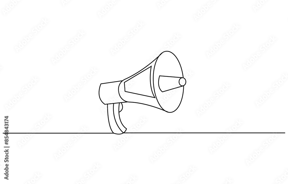 Continuous one line of electronic megaphone in silhouette on a white background. Linear stylized. Minimalist Hand with Megaphone Continuous One Line Minimal Drawing. Communication Business Concept Continuous one line of electronic megaphone in silhouette on a white background. Linear stylized. Minimalist Hand with Megaphone Continuous One Line Minimal Drawing. Communication Business Concept