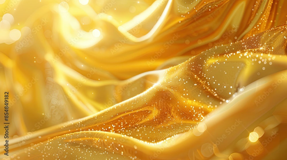 Abstract background with golden waves of liquid metal, flowing silk cloth and glowing lights. Abstract background with golden waves of liquid metal, flowing silk cloth and glowing lights.