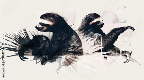 Duotone illustration of Sloth And Anteater photo