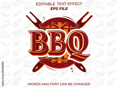 bbq text effect, font editable, typography, 3d text. vector template
